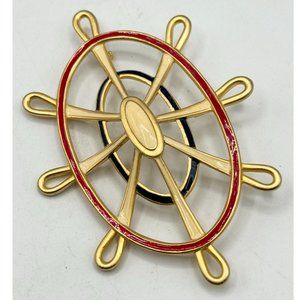 Vintage MJent Enamel gold brooch pin